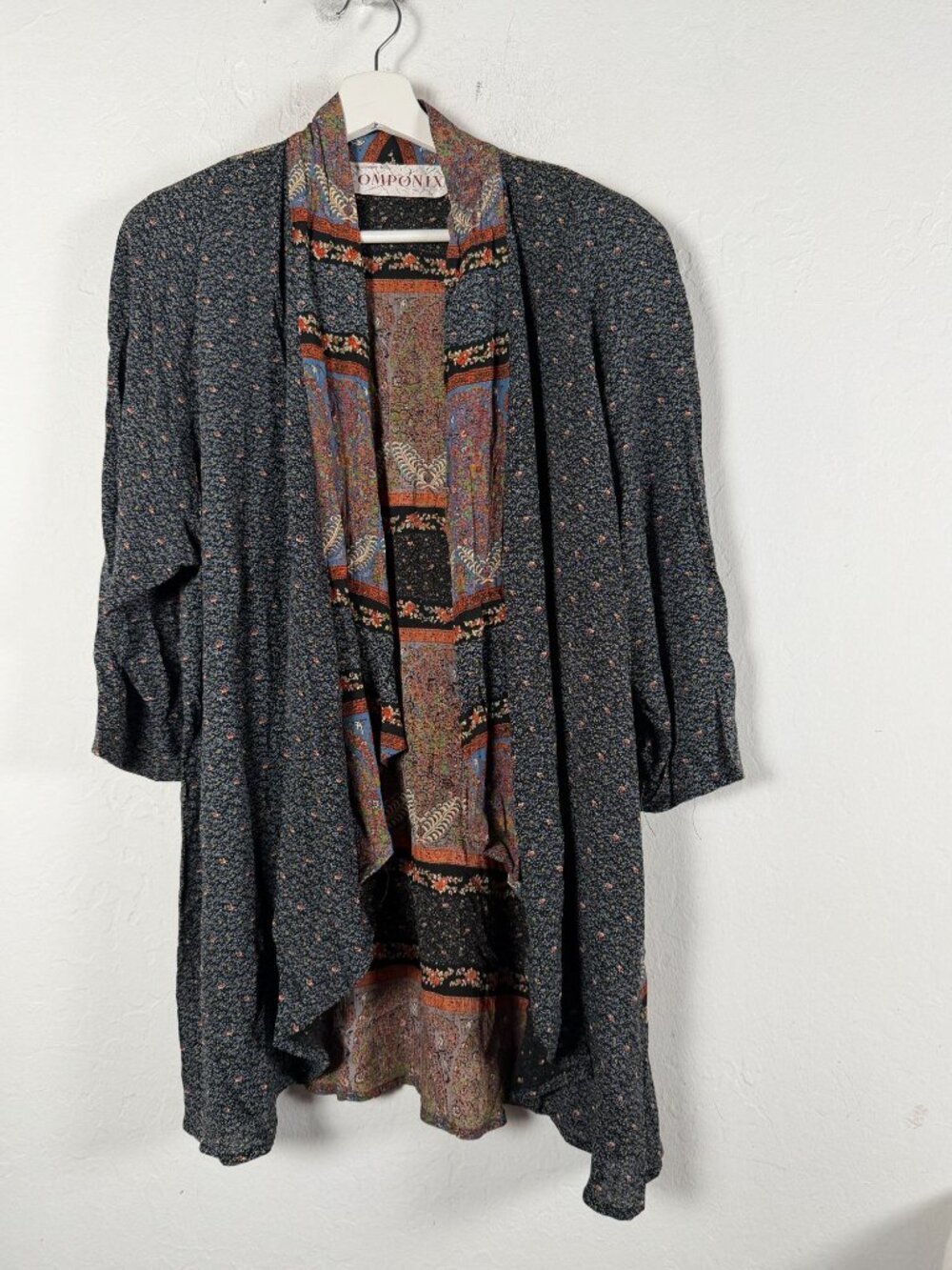 Vintage Componix Draped Duster Cardigan Jacket Floral Paisley Print Boho Small